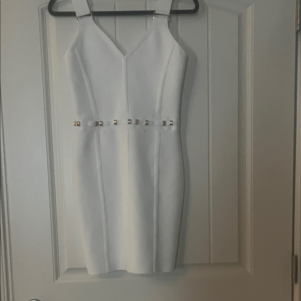 VENUS White Mini Dress with Silver Accents